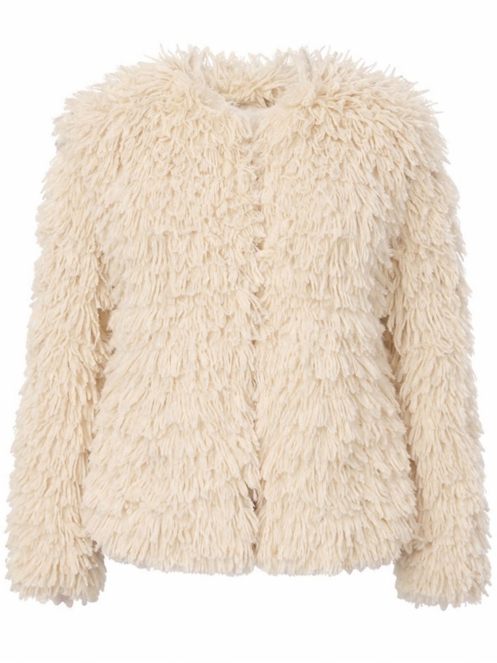 Fab’rik Ivory Faux Fur Shag Jacket Size M | Textured Fringe Coat